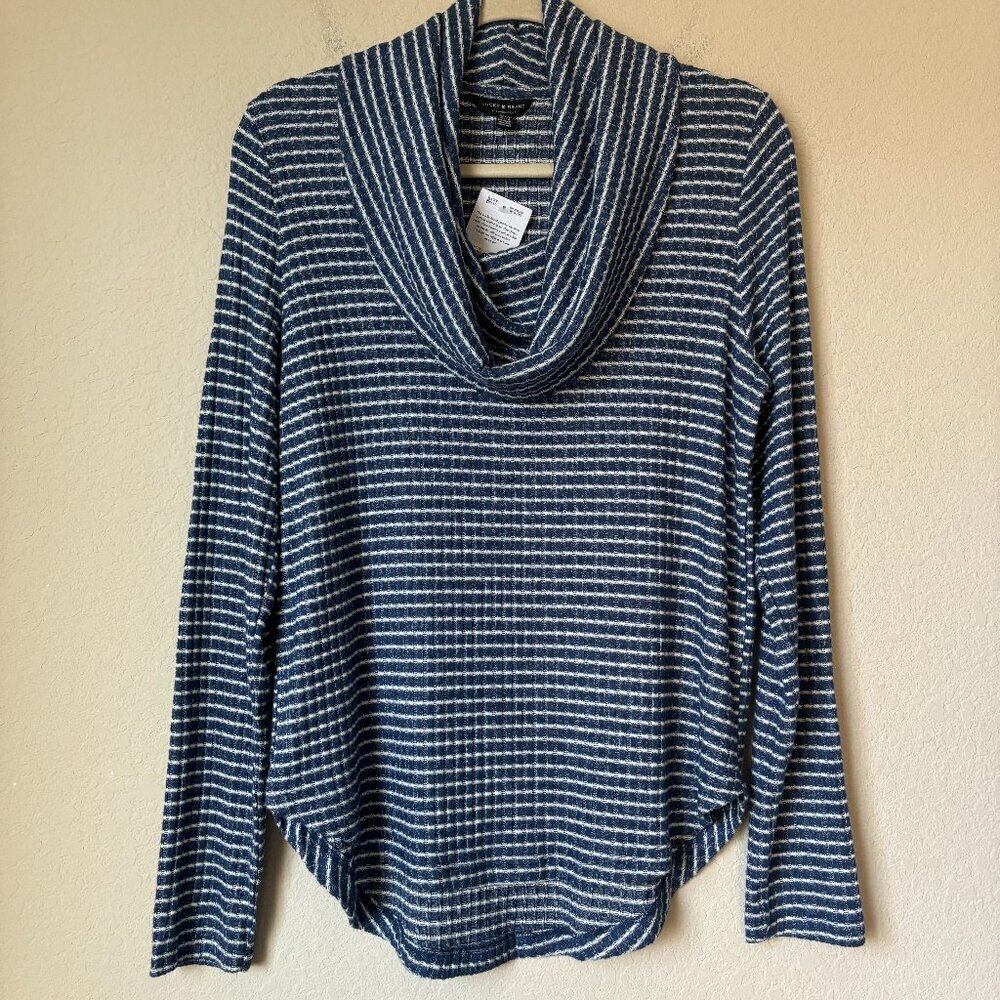 Lucky Brand Cloud Jersey Waffle Knit Cowl Neck Long Sleeve Shirt Top NEW